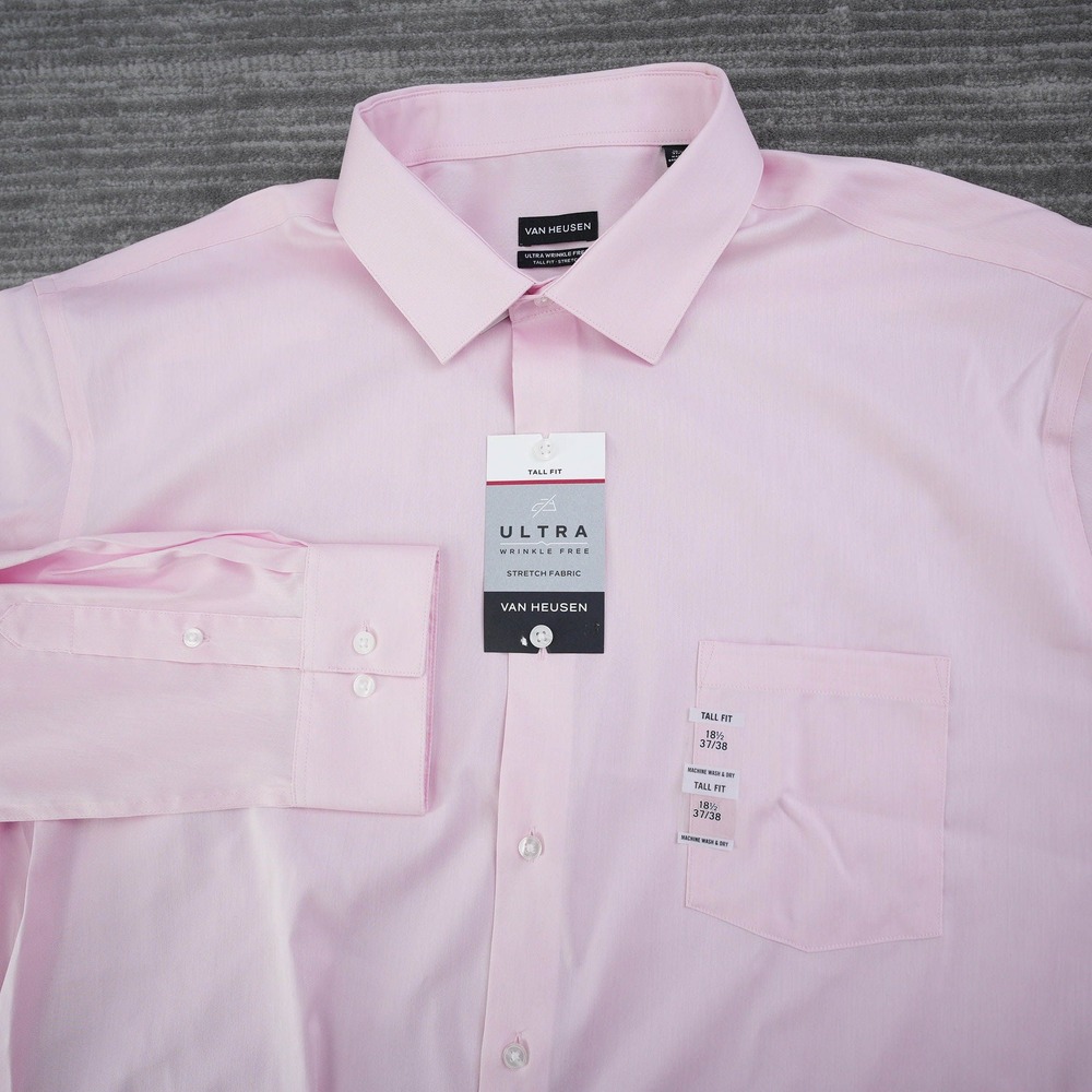 Van Heusen Dress Shirt Men Tall Fit‎ Ultra Wrinkle Free Pink New Tag 18.5 37/38